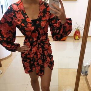 Floral wrap silk top